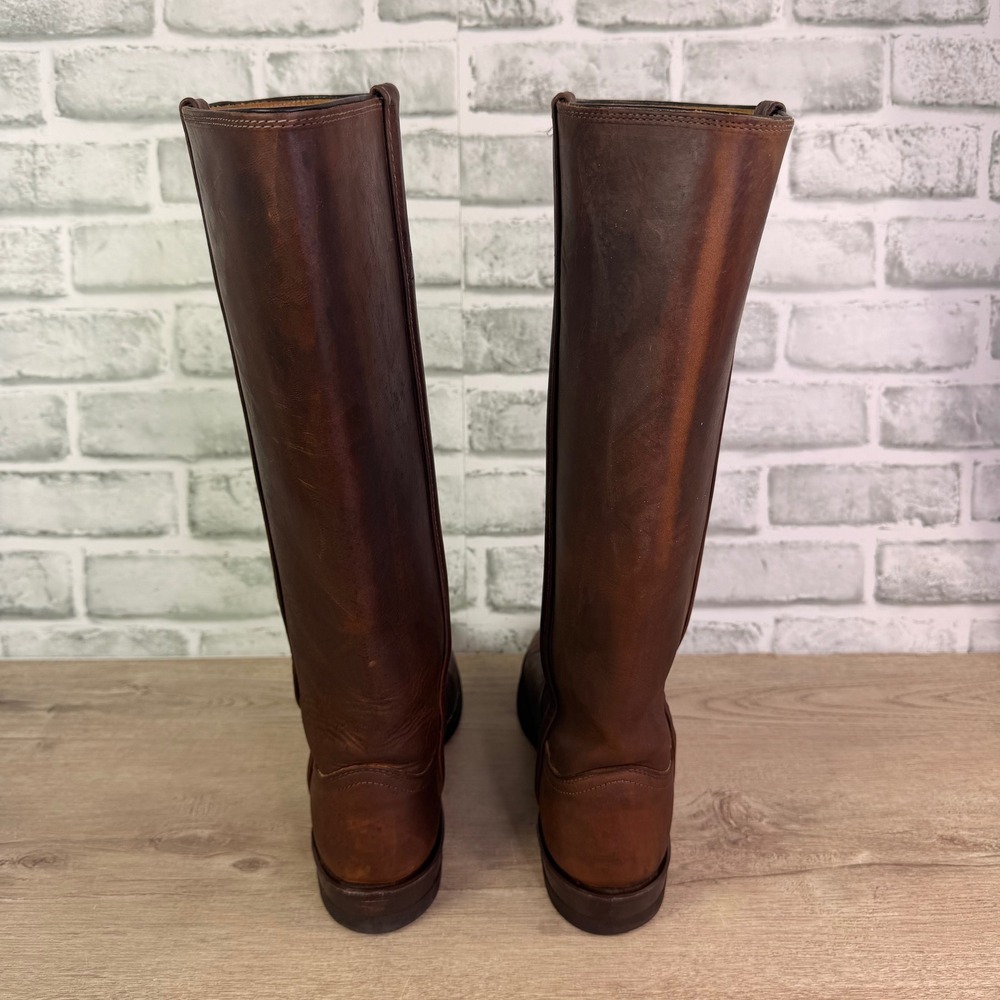 Justin Riding Tall Western Cowgirl Boots Solid Brown Womens 8 B - Picture 3 of 8